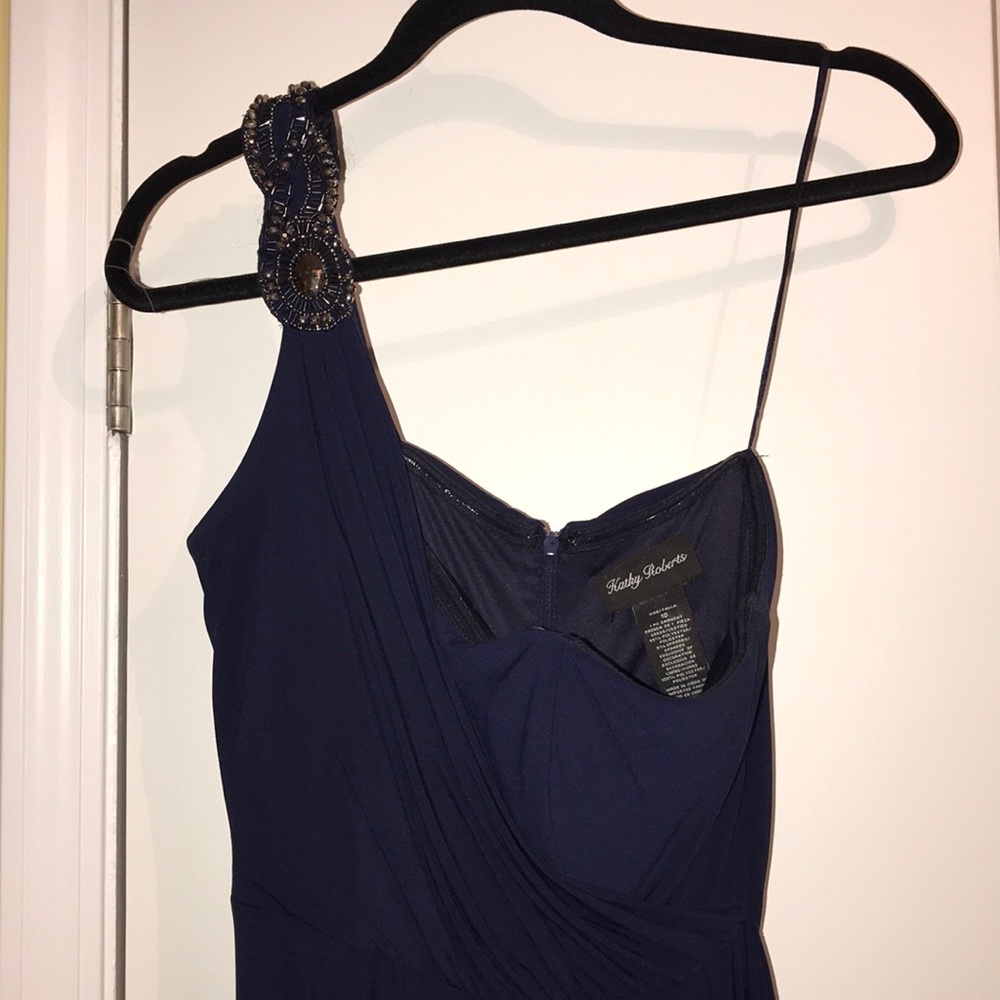 Dark Navy Blue One Shoulder Gown